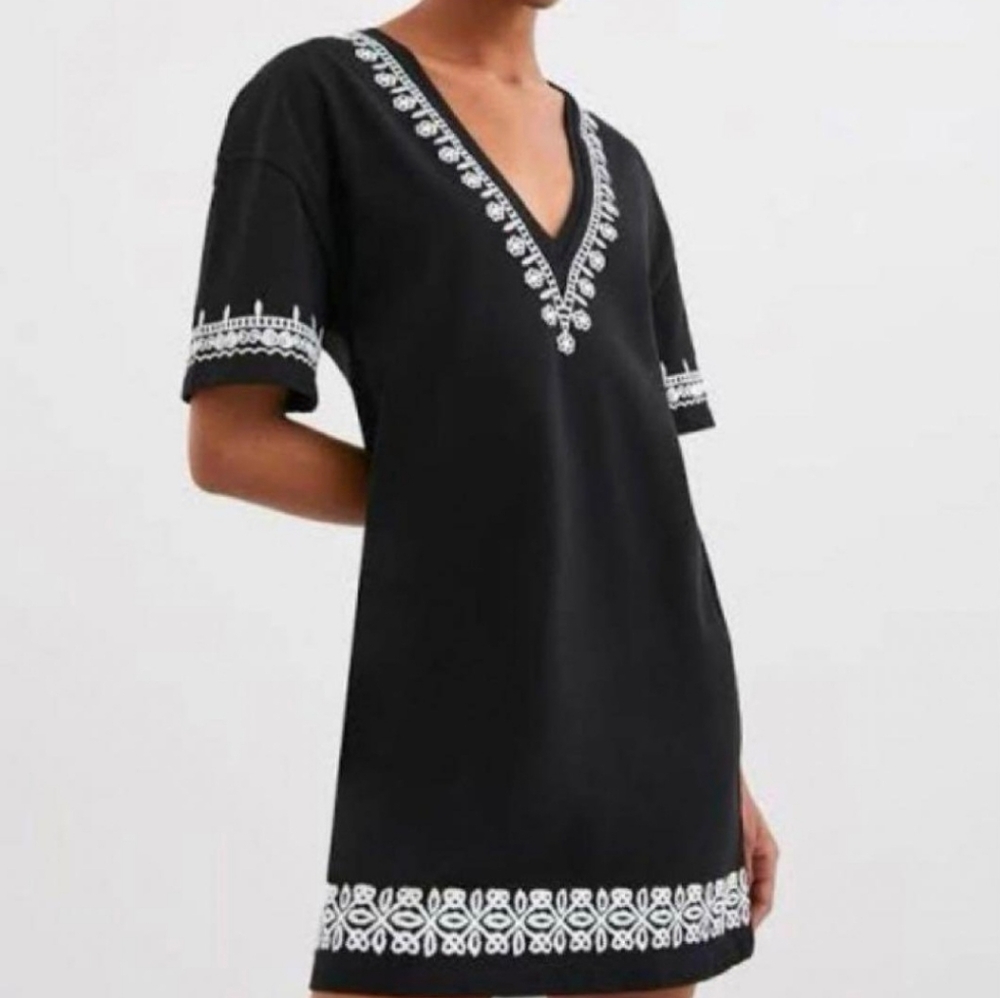 Zara floral print minimalist black mini dress size M